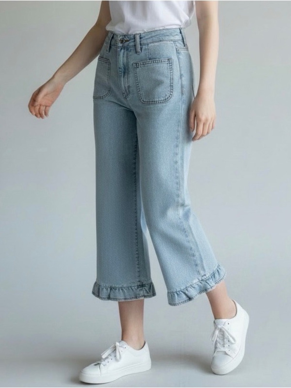 SHEIN Cropped Wide Leg Pants With Ruffle Hem